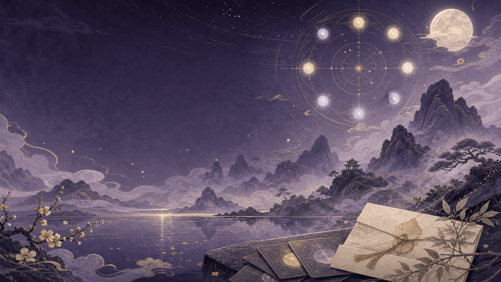 七曜神谕东方山水星夜背景